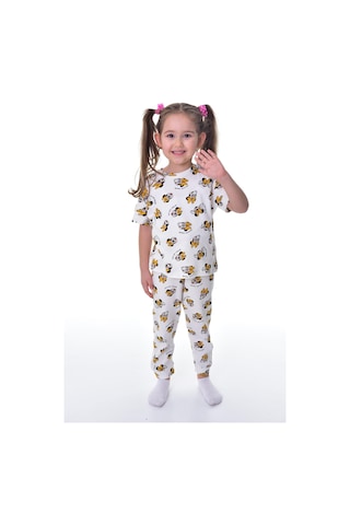 Bunny Hopp %100 Pamuk İnterlok Kumaş Kısa Kollu Minnie Mause Desenli Yazlık Kız Çocuk Pijama Takımı Beyaz