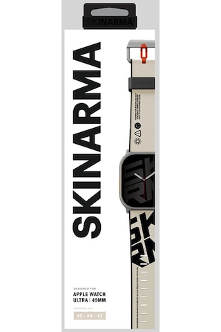 Watch Ultra Uyumlu Deri Kordon 49mm Skinarma Spunk Serisi Pu Strap Kayış Krem Krem