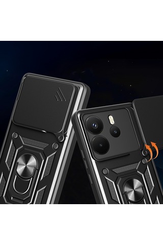 Xiaomi Redmi Note 14 4g Kılıf Magnetik Standlı Kamera Korumalı Zore Sürgülü Vega Kapak Mavi