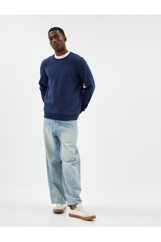 Koton Bisiklet Yaka Sweatshirt Uzun Kollu Şardonlu Lacivert 5wam70056mk Lacivert