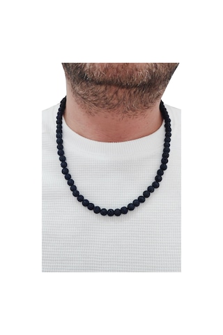 9 Mm 60 Cm Doğal Lav Taşlı Erkek Kolye Ey34 Gri