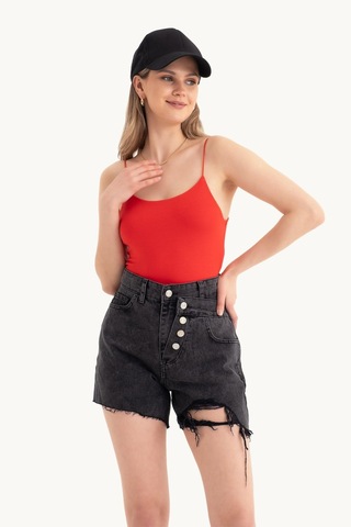 Hiccup Askılı Crop Basic Kısa Bluz Kırmızı