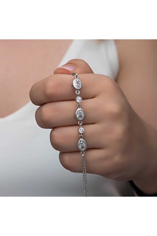 Blackcraft 925 Ayar Gümüş Oval Taşlı Kadın Bileklik Bc-50bd4d