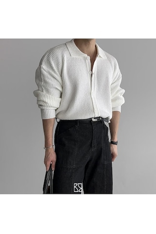 Tarz Cool Beyaz Düğme Detaylı Regular Fit Hırka Beyaz