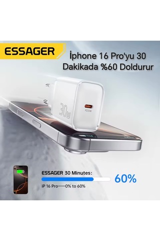 Essager 30 Hızlı Şarj Başlık Type-c Giriş Ce Lisanslı Akım Koruma