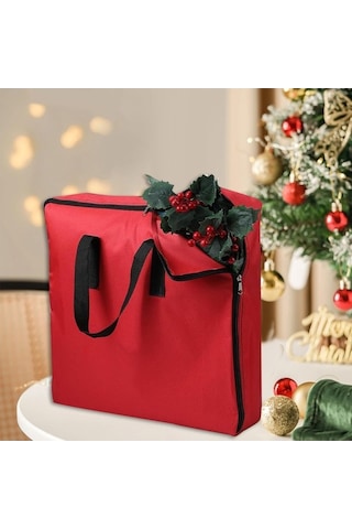 Trendooze Çelenk Korumalı Saklama Çantası - Kırmızı Ev Düzenleyici Yapay Tutucu Kırmızı