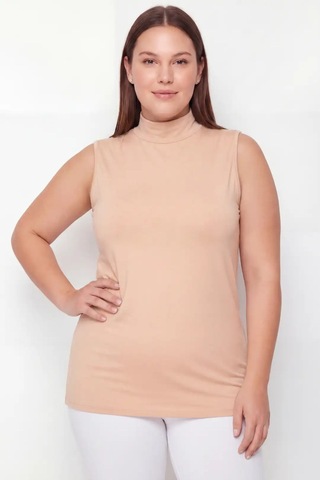 Terrien Özel Üretim Esnek Günlük Tarz Kadın Büyük Beden Balıkçı Yaka Kolsuz Body Ten 3'lü Paket