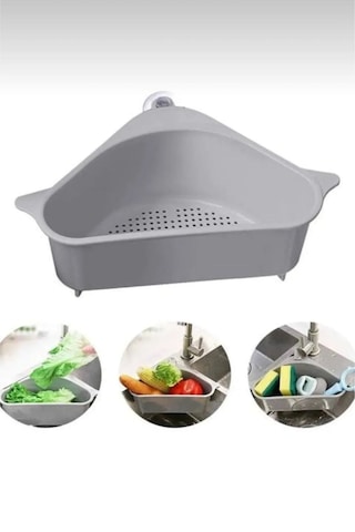 Rotanev Lavabo İçi Üçgen Filtre Sepeti Sebze Meyve Mutfak Süzgeci Çay Süzgeci Vantuzlu Lavabo Süzgeç