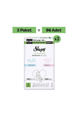 Sleepy Natural Double Soft Ultra Fırsat Paketi Bebek Bezi 7 Numara Xxlarge 96 Adet