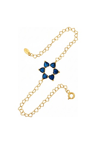 Aşkın Fısıltısı Safir Kalp Taşlı Bileklik 925 Ayar Gümüş Kalp Zincir 20 Cm Gold