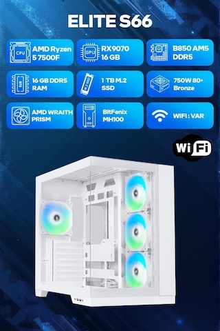 Game Garaj Elite S66 R5-7500F 16 GB 1 TB SSD RX9070 Free Dos Masaüstü Oyuncu Bilgisayarı