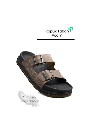 2161 Çift Tokalı Tam Anatomik Tabanlı Günlük,umre Ve Hac İçin Uyumlu Erkek Terlik Kahverengi