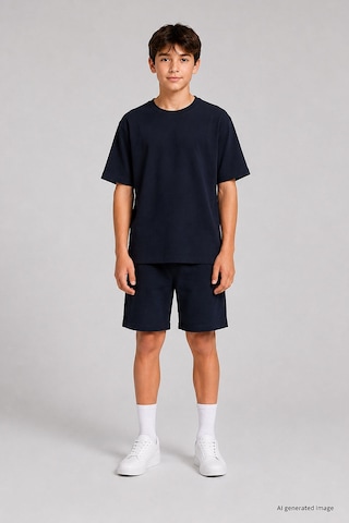 TOMMYLIFE Lacivert Oversize Fit Basic Erkek Çocuk Şort Takım - 11335