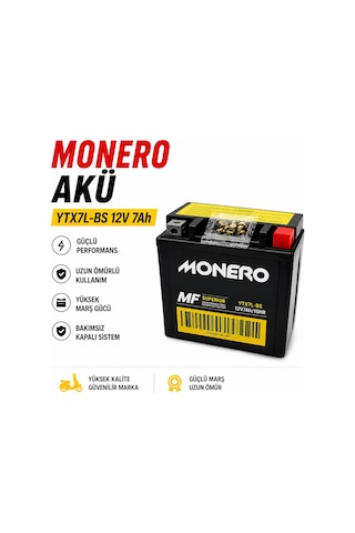 Honda Spacy Aküsü Ytx7l-bs 12v 7ah Bakımsız Mf Akü Monero