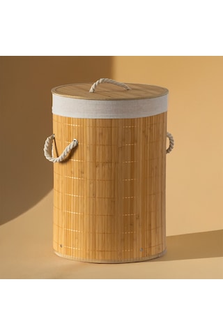 Porsima Pbt-052 Kapaklı Kirli Çamaşır Sepeti Yuvarlak - Bambu Kirli Çamaşır Sepeti Bambu