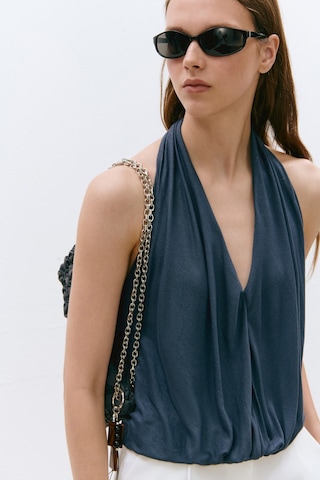 Suud Collection Mavi Nina Dökümlü Halter Top