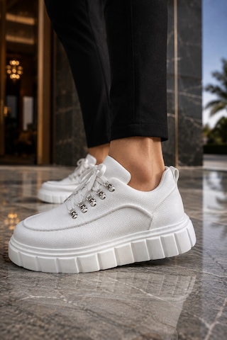 Mevese Duolc Bağcıklı Cilt Erkek Günlük Rahat Taban Sneaker Ayakkabı - Beyaz