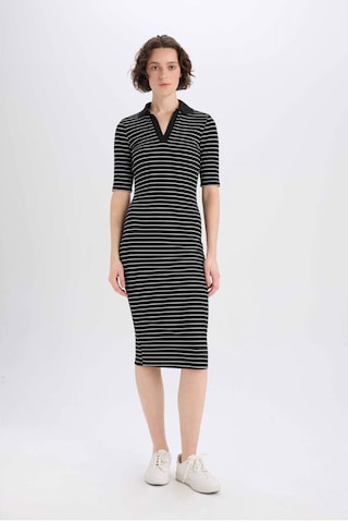 DeFacto Bodycon Vücudu Saran Polo Yaka Fitilli Kaşkorse Kısa Kollu Midi Elbise E6792AX25SPBK27