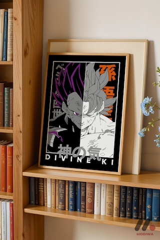 Dragon Ball Divine Ki Poster, Ahşap Çerçeveli Duvar Tablosu - Anime Severlere Özel Hediye