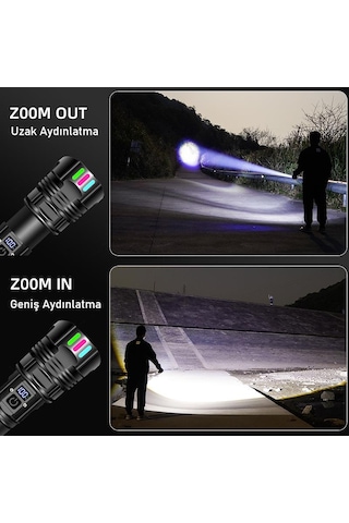 Valkyrie Şarjlı El Feneri 30w Powerbank Özellikli Type-c Zoomlu 5 Modlu Ultra Güçlü Led Fener Siyah