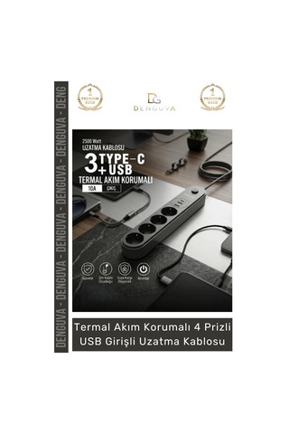 Uzatmakablo Akım Korumalı Typec Enerji İstasyonu Priz Hızlı Şarj Kablolu Usb Girişli Uzatma Kablosu Diğer