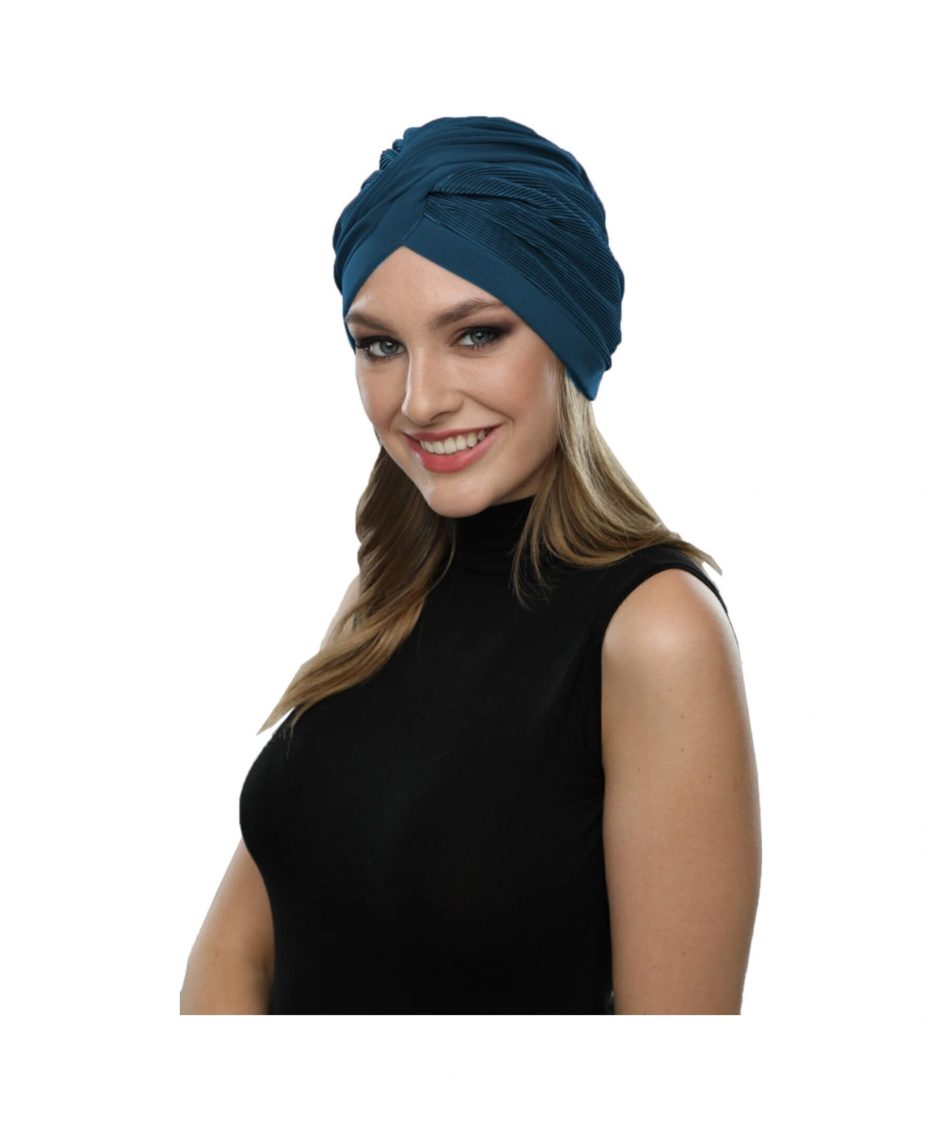 Çapraz Plise Astarlı Hazır Türban Ve Tesettür Bonesi Petrol