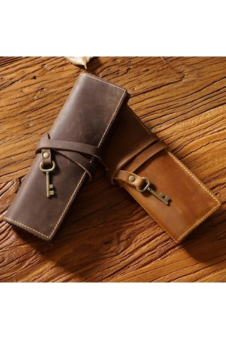 Willowhaven Retro Hakiki Deri Kalem Perde Kalem Kutusu Kravat İpi Anahtarlı Crazy Horse Kahve Kapaklı Ve Rahat Diğer