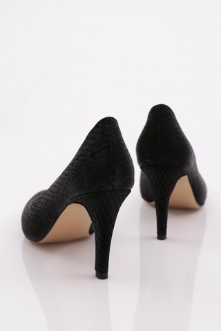 Dgn 1002 Kadin Topuklu Stiletto Ayakkabi 1002-2453-R11294 Siyah Baskılı