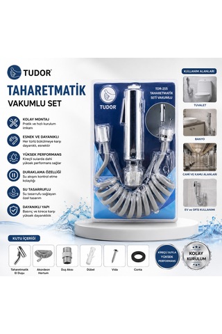Taharetmatik El Duşu Seti Krom Hortum, Mafsal, Vakumlu Sarı
