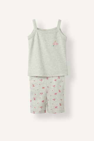 Defacto Çiçek Nakışlı Fitilli Kaşkorse Askılı Üst Şortlu 2li Pijama Takımı Kız Bebek I0403a526hsgr28 Gri-gr28