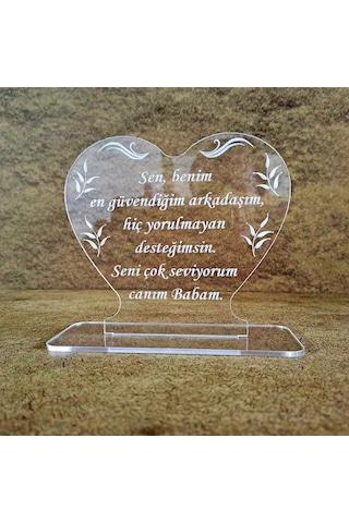 Babalar İçin Pleksi Tebrik Kartı Lazer Kazıma Güzel Sözler