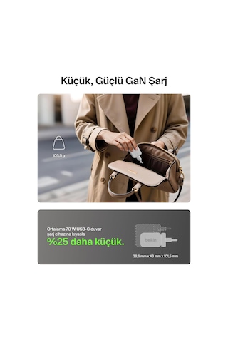 Belkin 3 Bağlantı Noktalı Usb-c Şarj Cihazı, 70 W, 2x Usb-c Ve 1x