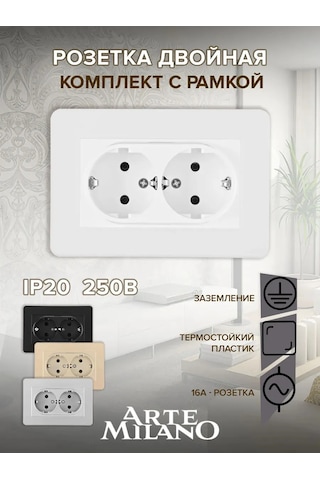 Arte Milano Tek Kutuya Yerleştirilebilen Topraksız Ve Çerçeveli Çift Priz 343354805 Set16-double-40-2 White