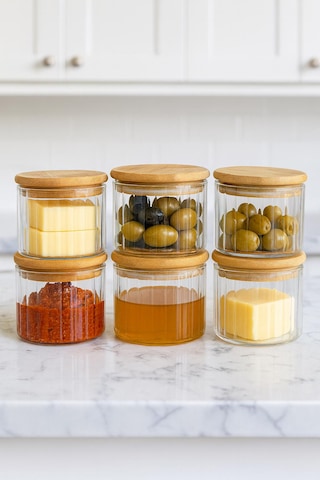 400 Cc Çizgili Bambu Kapaklı Kahvaltılık 90 X 70-400 Ml Beyaz