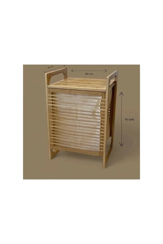 Orta Boy Ahşap Bambu Kirli Sepeti 40x35x60 Rekli