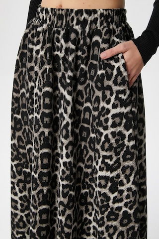 Ritnice Kadın Luna Bel Lastikli Cepli Gri Leopar Uzun Maxi Boy Etek Gri Leopar Gri