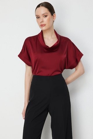 On Kadın Degaje Yaka Kısa Kollu Bluz 74434 Bordo