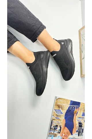 Günlük Unisex Sneaker Slip-on Nefes Alabilen Hafif Yürüyüş Bağcıksız Esnek Spor Ayakkabı 041f Siyah