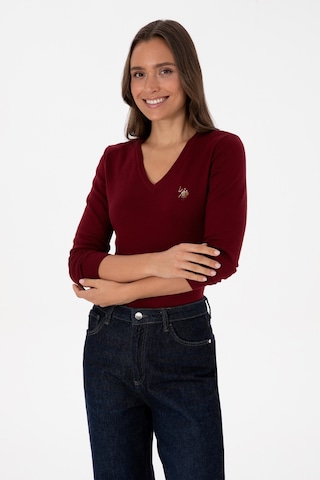 U.S. Polo Assn. Kadın Bordo V Yaka Basic Kazak 50307727-VR014