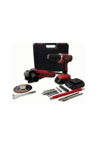 Klpro KLEco KETM1875 18V/1.5 AH Çift Akülü Darbeli Matkap + 750W Avuç Taşlama + 23 Parça Aksesuar Set