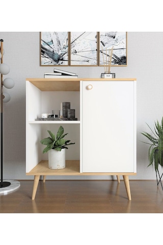 Floradesign Tune Çok Amaçlı Dolap / Kapaklı Raflı Dolap /meşe - Beyaz Meşe - Beyaz