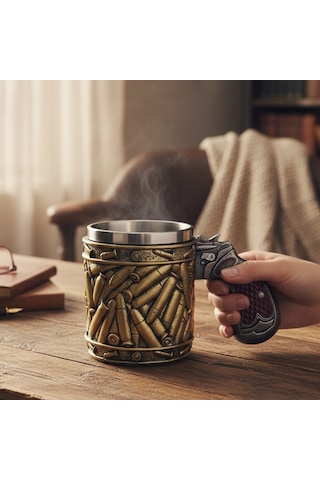 3d Mermi Desenli Metal Kupa Bardak Tabanca Saplı Tasarım Diğer