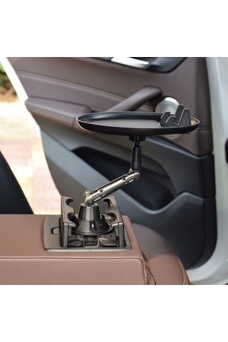 Gajeena Uzun Tip Araba Yemek Tepsisi - 360 Döner Kollü, Telefon Yuva Ve Depolama Bölgesi İle, Fincan Tutuculara Uyumlu Abs Malzeme