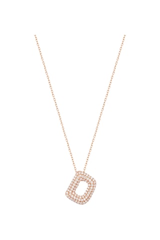 Beyaz Zirkon Taşlı Gümüş Harf Kolye - D Harfi Rose Gold