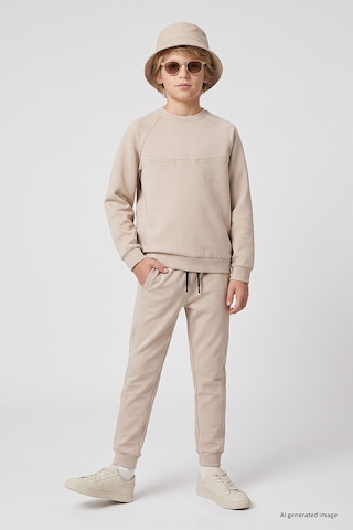 TOMMYLIFE Bej Standart Fit Basic Dikiş Detaylı Erkek Çocuk Eşofman Takım - 11325