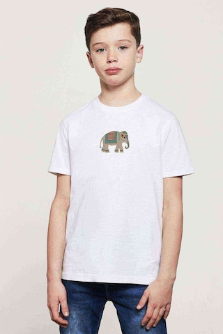 Tshirthane Gri Ve Renkli Fil Sanat Hintli Baskılı Unisex Çocuk Beyaz T-Shir