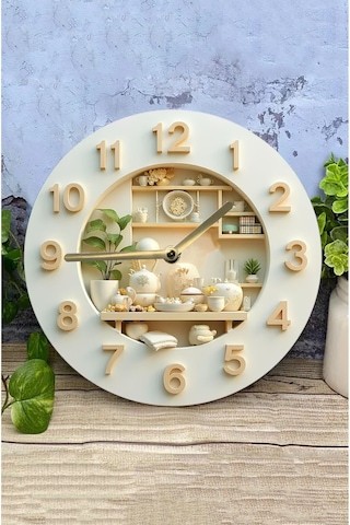 Mutfak Temalı Raf Detaylı Mdf Duvar Saati 33 Cm Sdw332 Renkli