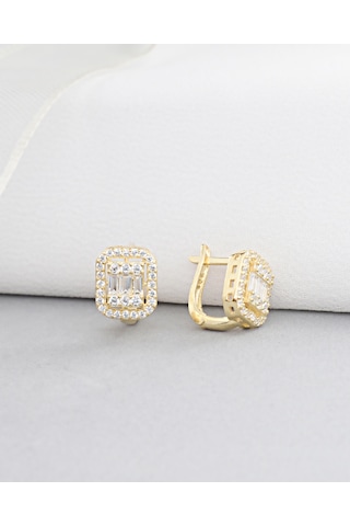 Brezza Lusso Jewelry 18k Serie Oro Baget J Model Kadın Gümüş Küpe