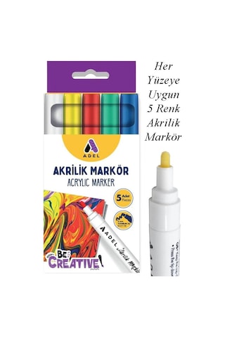 Akrilik Markör Seti 5 Renk 1 Paket 2 Mm Yuvarlak Uçlu Akrilik Marker Keçe Uçlu Seramik Ahşap Kumaş Tuval Taş Her Yüzeye