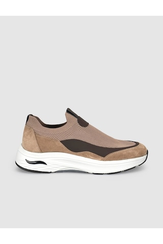 Cabani Bej Modern Triko Slip-on Sneaker Siyah - Neon Yeşil